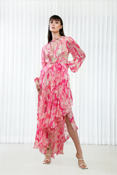 Mandira Wirk Orchid Printed High Low Dress indian designer wear online shopping melange singapore