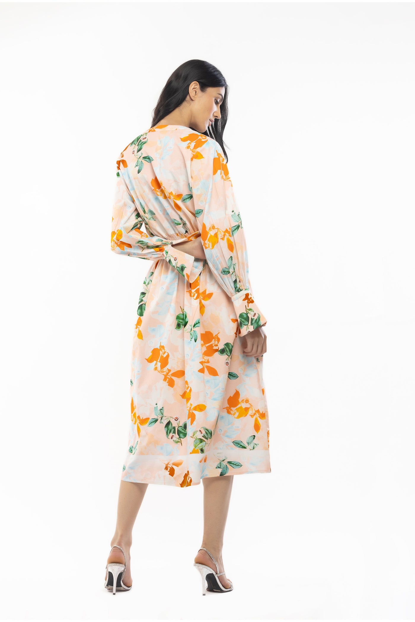 mandira wirk cotton poplin printed shirt dress peach western indian designer wear online shopping melange singapore