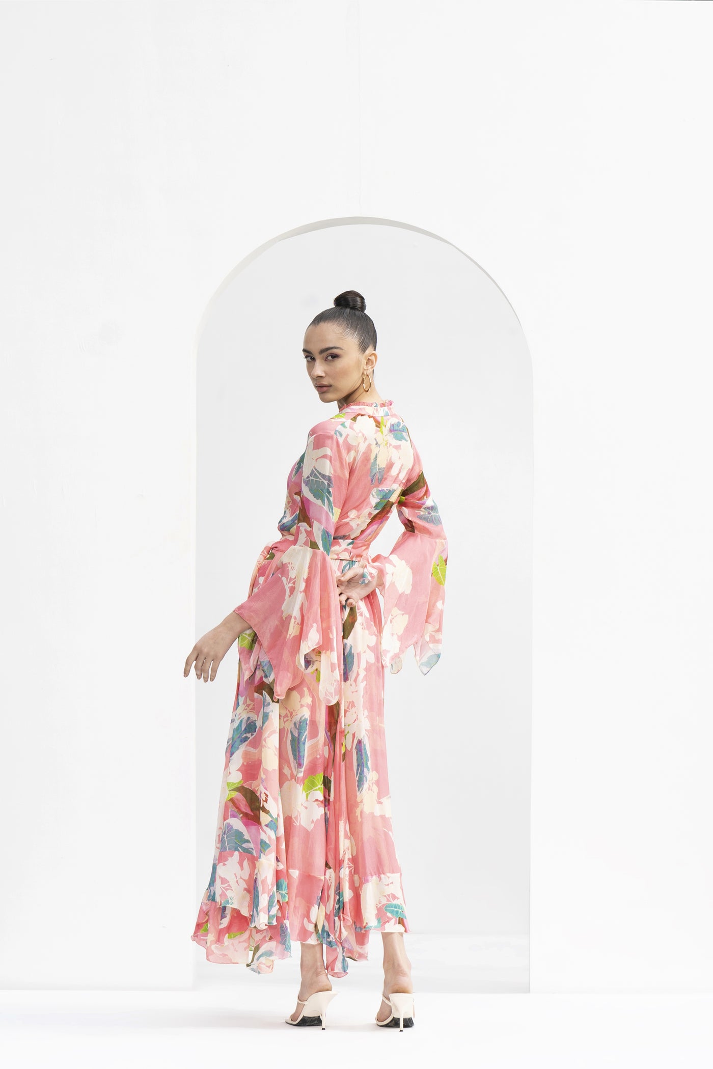 Mandira Wirk Peach Tropical Printed Dress indian designer wear online shopping melange singapore