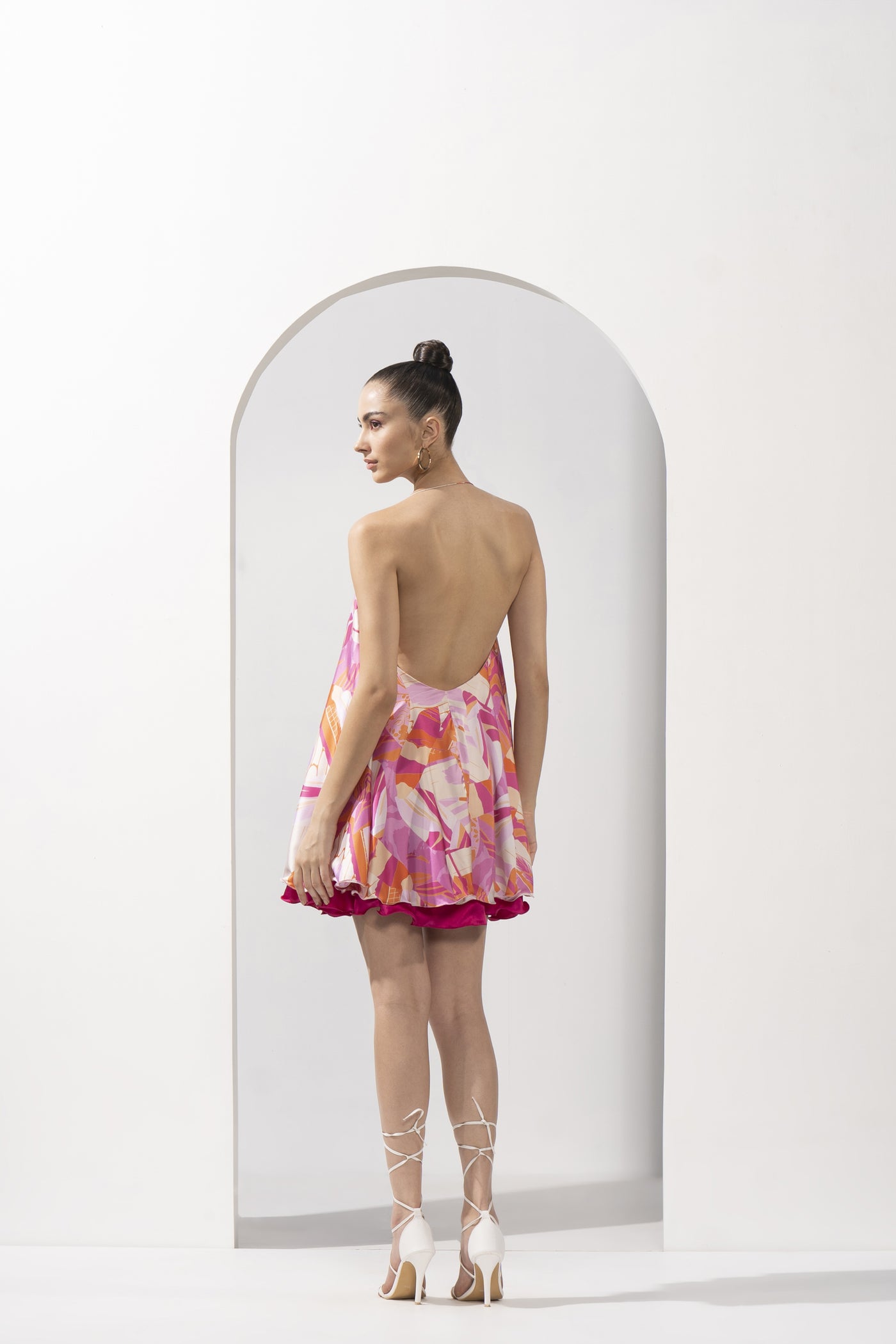 Mandira Wirk Pink Abstract Printed Short Dress indian designer wear online shopping melange singapore