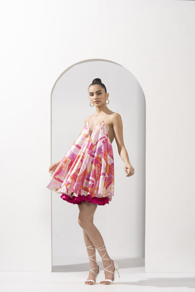 Mandira Wirk Pink Abstract Printed Short Dress indian designer wear online shopping melange singapore