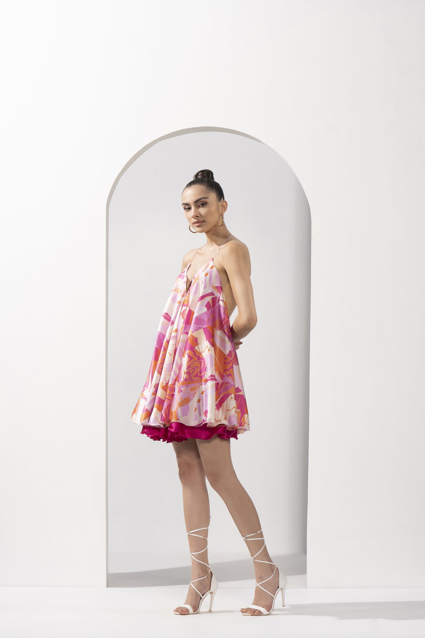 Mandira Wirk Pink Abstract Printed Short Dress indian designer wear online shopping melange singapore