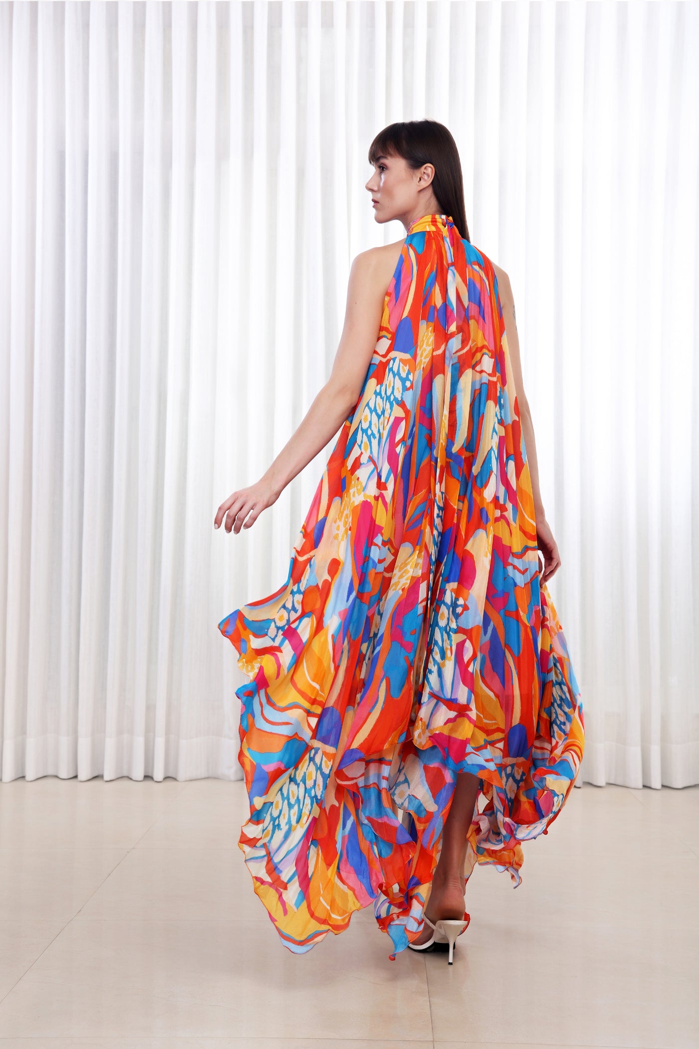 Mandira Wirk Pop Abstract Printed High Low Dress indian designer wear online shopping melange singapore