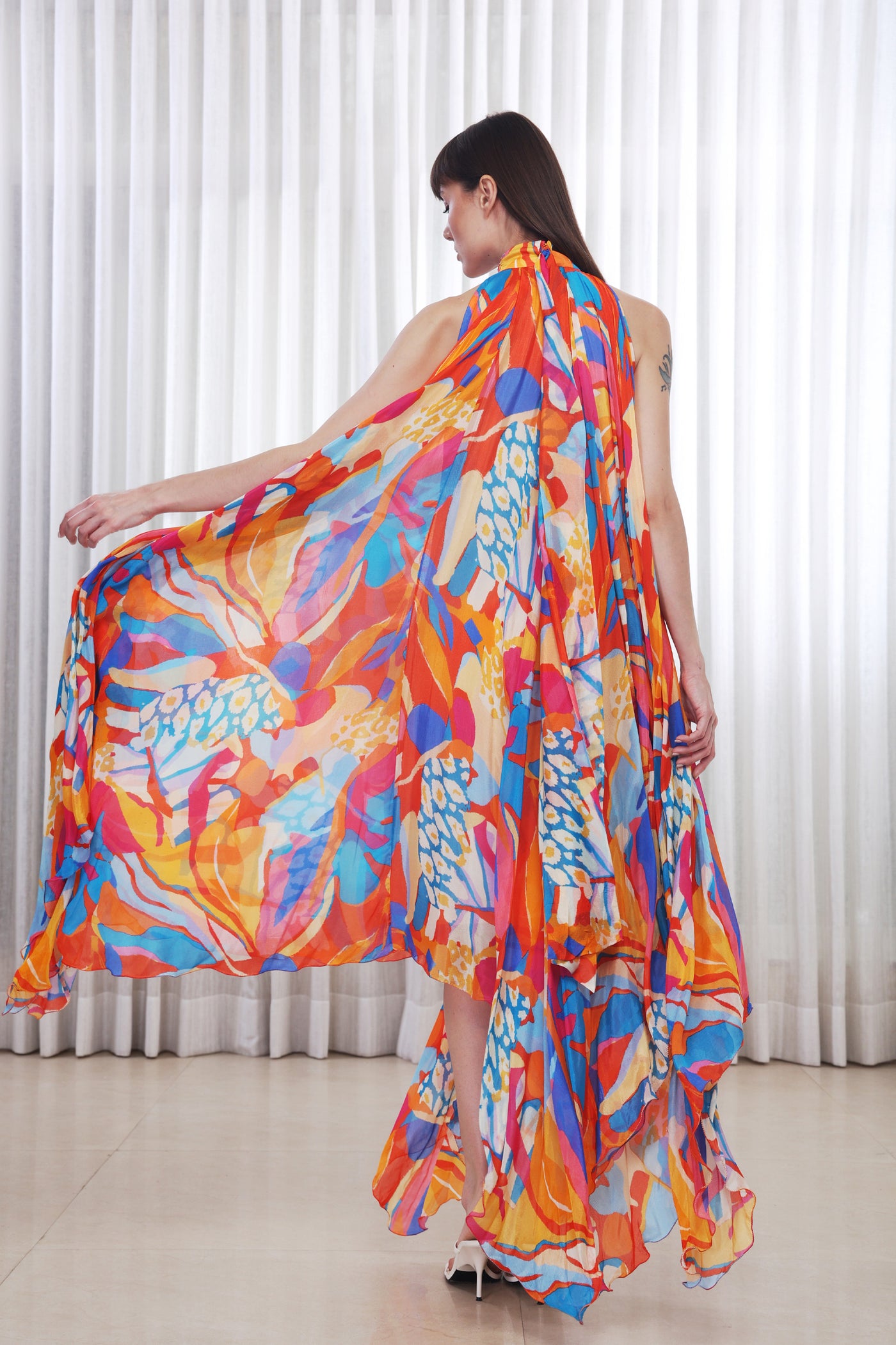 Mandira Wirk Pop Abstract Printed High Low Dress indian designer wear online shopping melange singapore