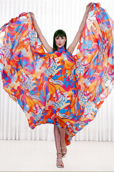 Mandira Wirk Pop Abstract Printed High Low Dress indian designer wear online shopping melange singapore