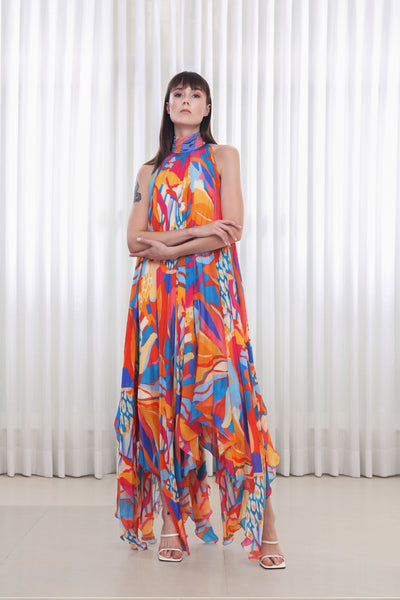 Mandira Wirk Pop Abstract Printed High Low Dress indian designer wear online shopping melange singapore