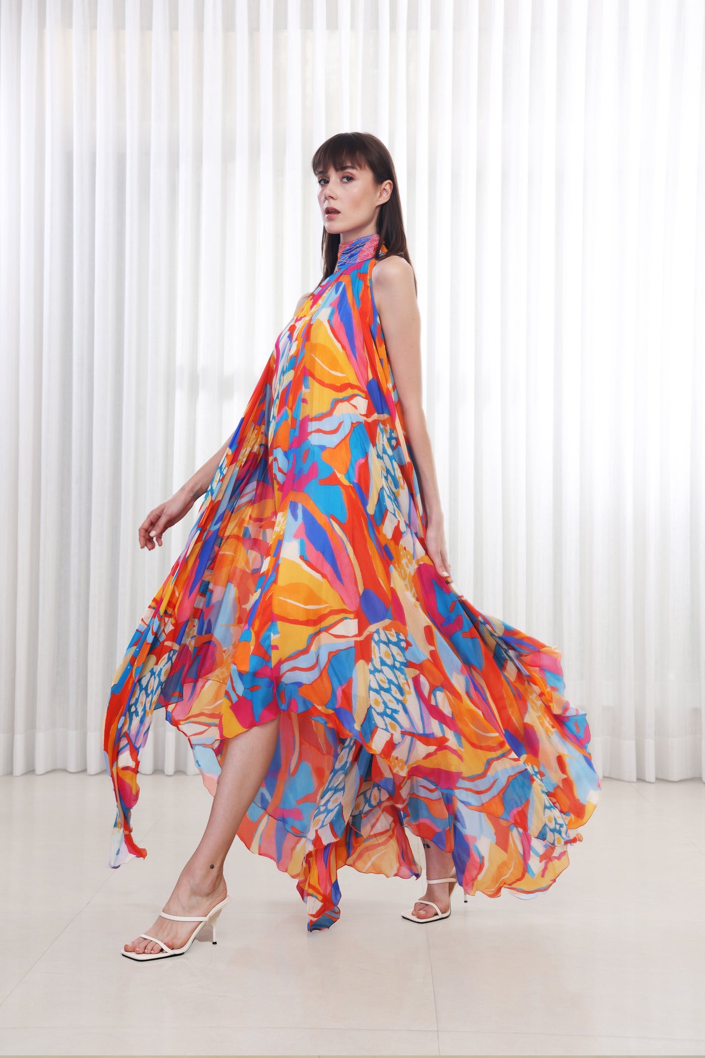 Mandira Wirk Pop Abstract Printed High Low Dress indian designer wear online shopping melange singapore