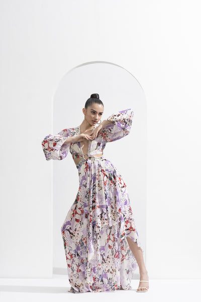 Mandira Wirk Purple Orchid Printed Dress indian designer wear online shopping melange singapore