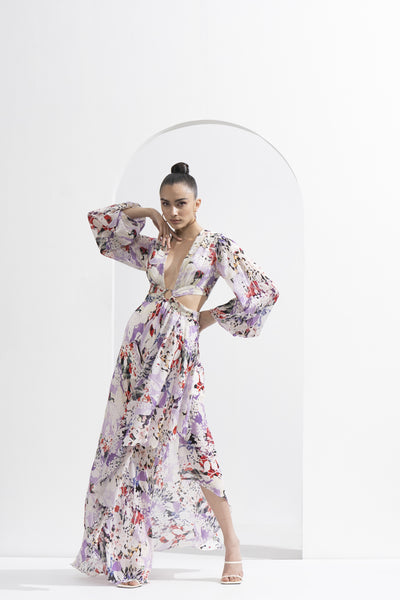 Mandira Wirk Purple Orchid Printed Dress indian designer wear online shopping melange singapore