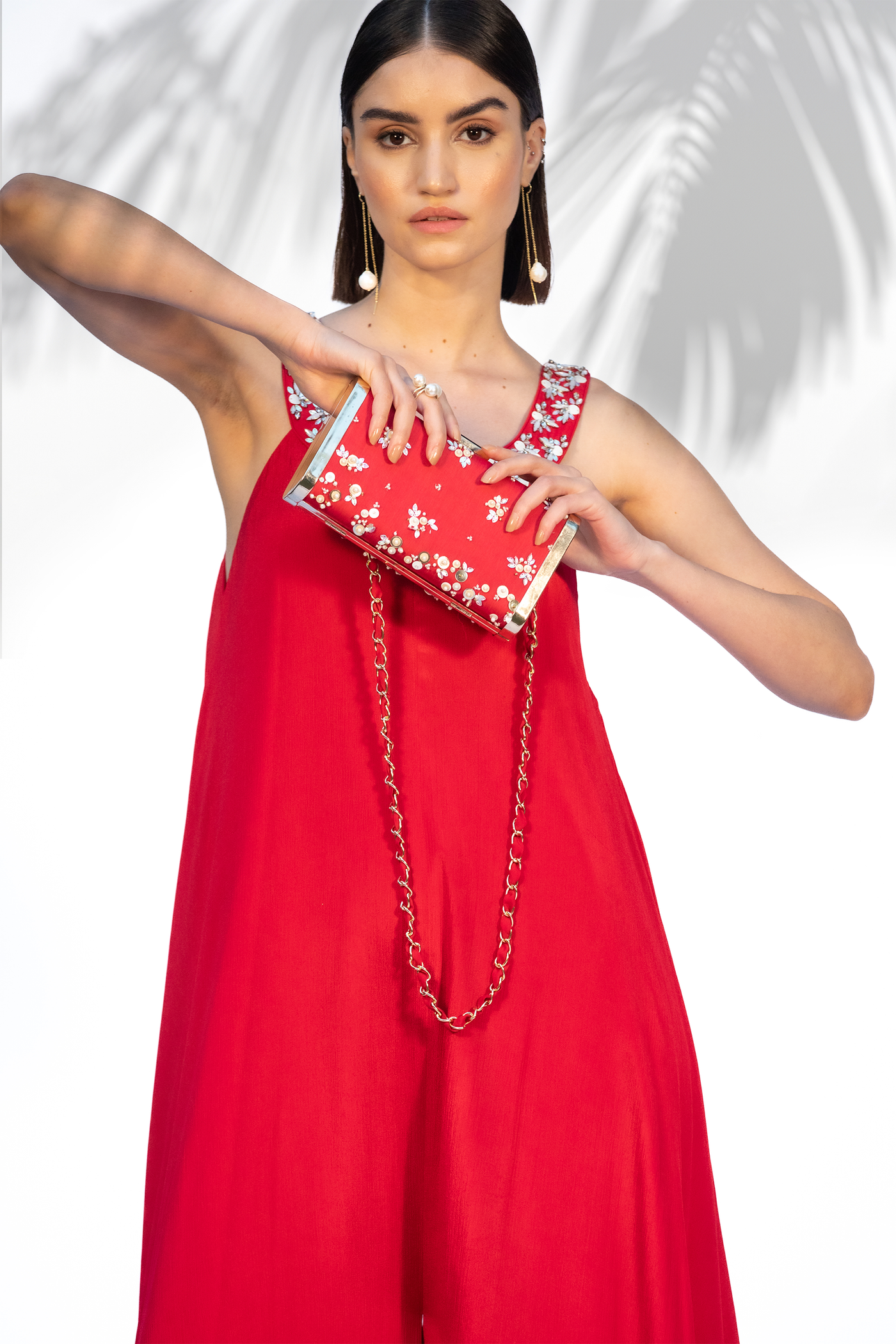 Mandira Wirk red Hand Embroidered Clutch fashion accessories online shopping melange singapore indian designer