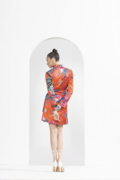 Mandira Wirk Red Garden Printed Blazer Dress indian designer wear online shopping melange singapore