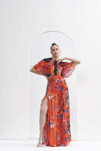 Mandira Wirk Red Garden Printed Dress indian designer wear online shopping melange singapore