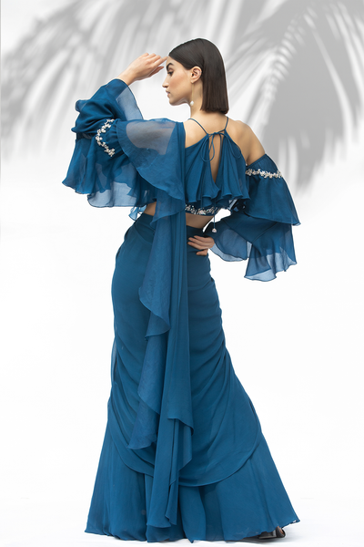 Mandira Wirk Sapphire Blue Drape Saree festive indian designer wear online shopping melange singapore