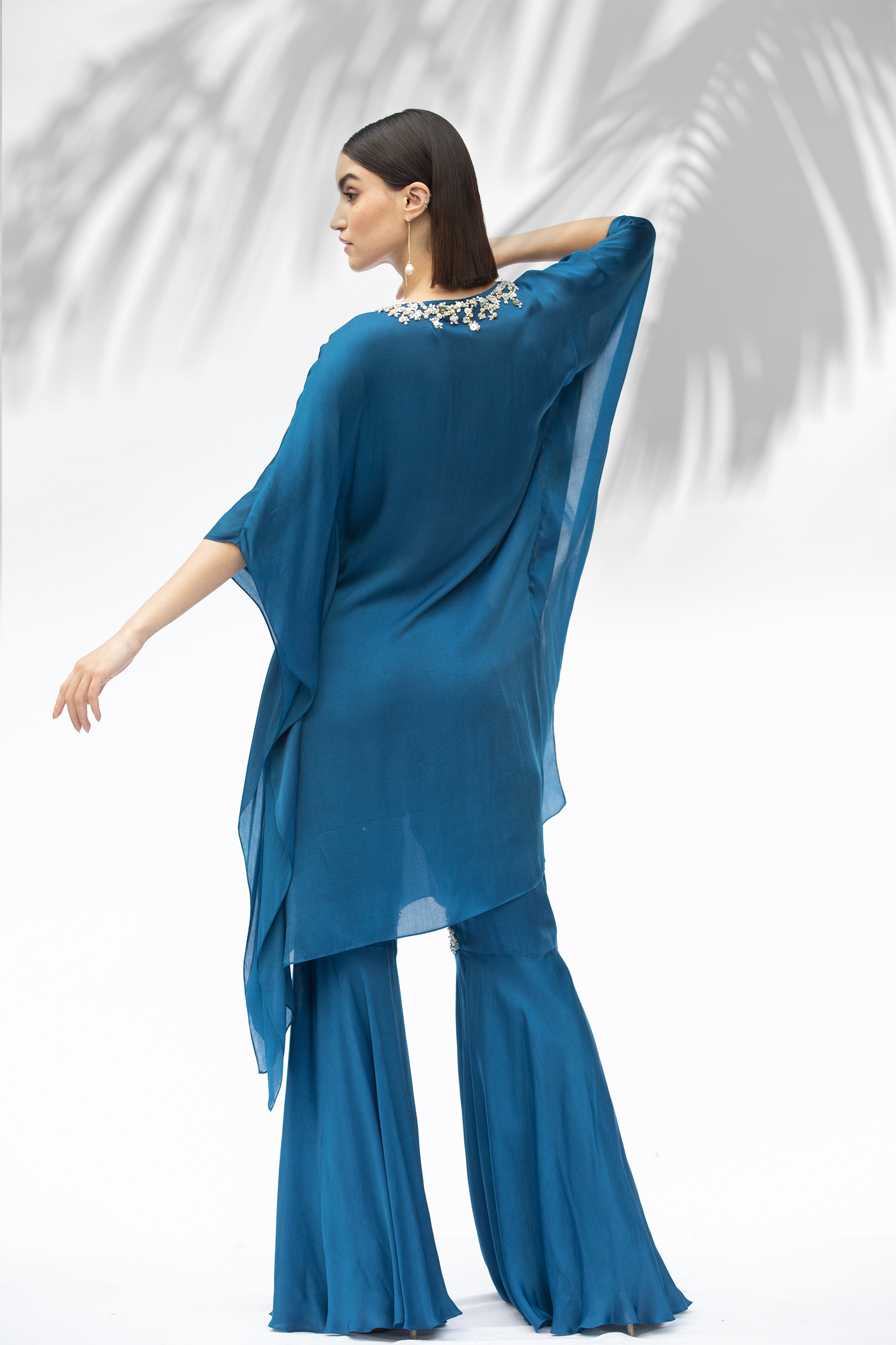 Mandira Wirk Sapphira Blue Kaftan Tunic With Garara Set festive indian designer wear online shopping melange singapore