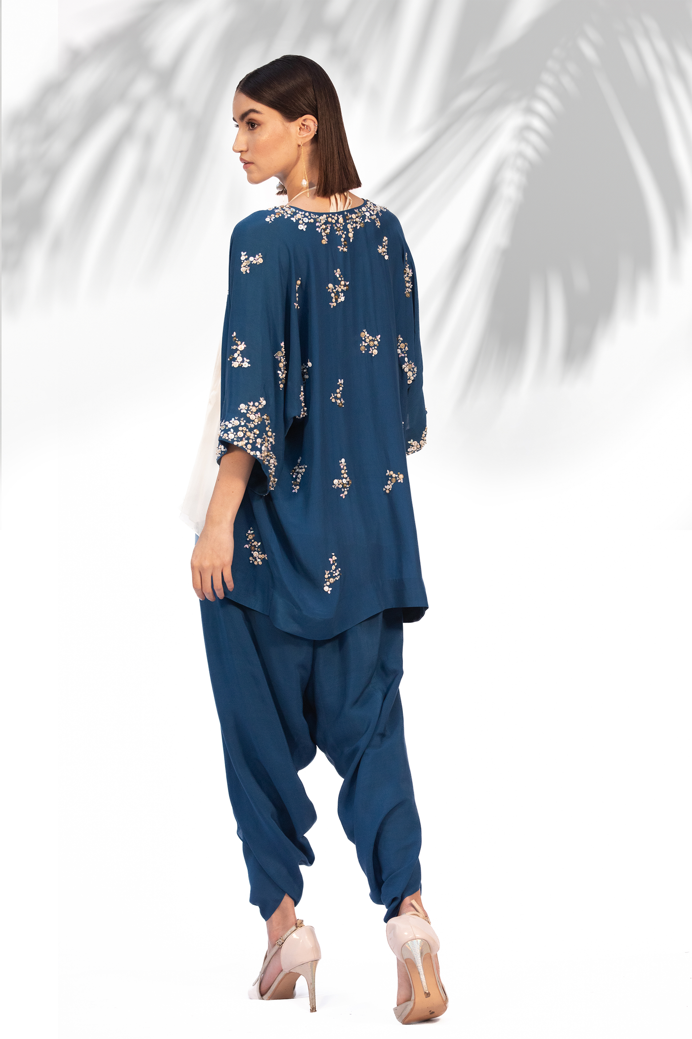 Mandira Wirk Sapphire Blue Kimono With Halter Neck Top And Dhoti Set festive indian designer wear online shopping melange singapore