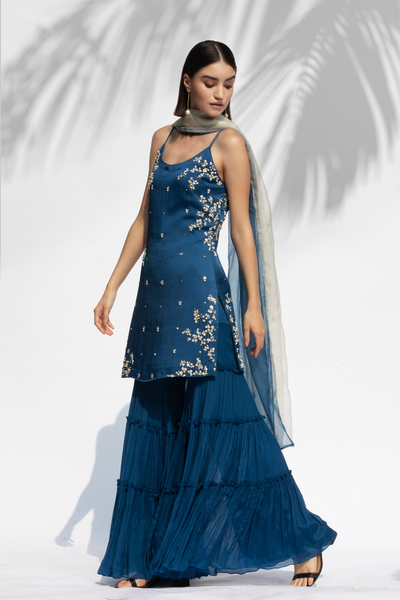 Mandira Wirk Sapphire Blue Kurta Sharara Set festive indian designer wear online shopping melange singapore