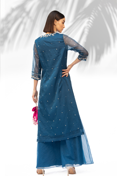 Mandira Wirk Sapphire Blue Kurta With Palazzo Set festive indian designer wear online shopping melange singapore