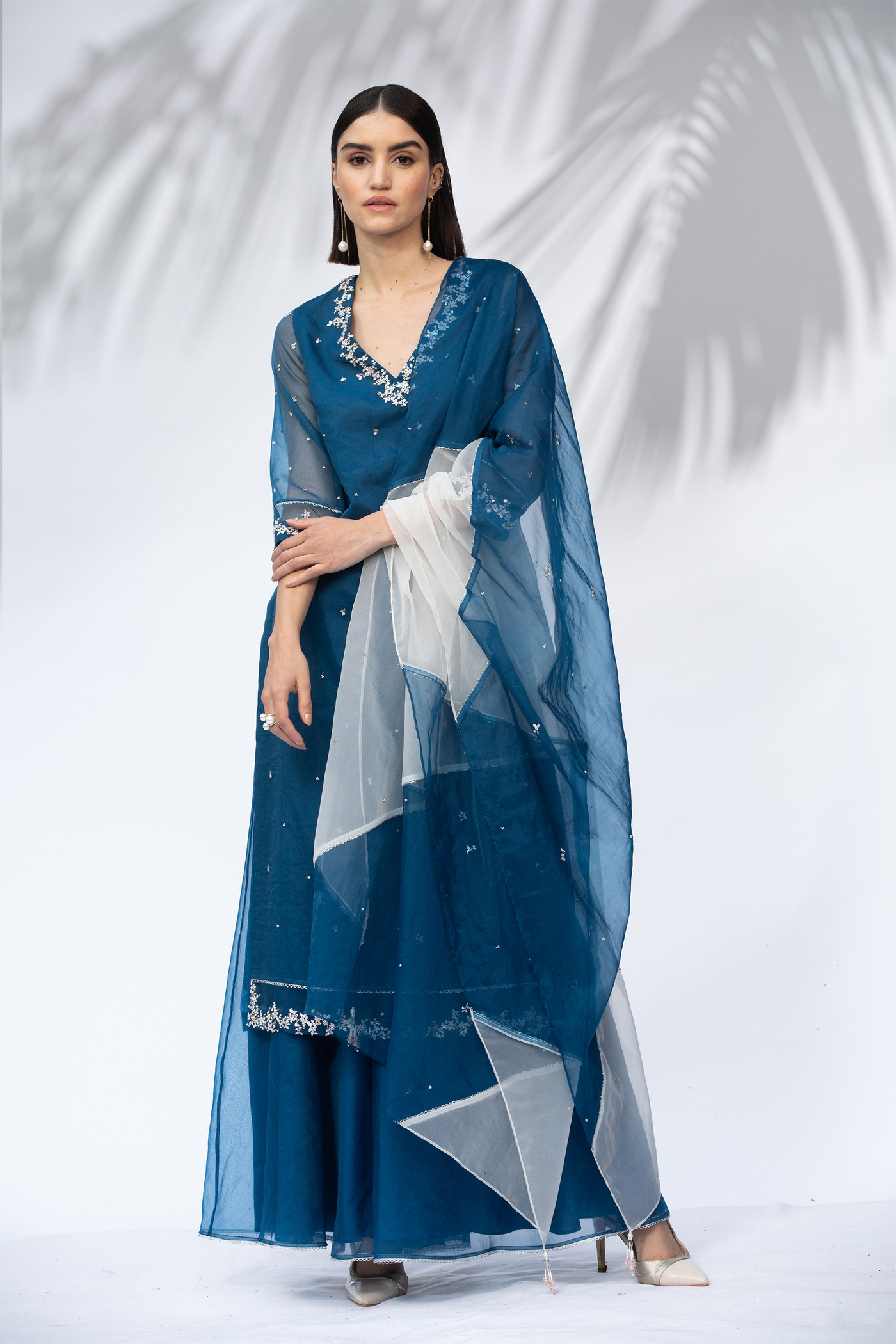 Mandira Wirk Sapphire Blue Kurta With Palazzo Set festive indian designer wear online shopping melange singapore
