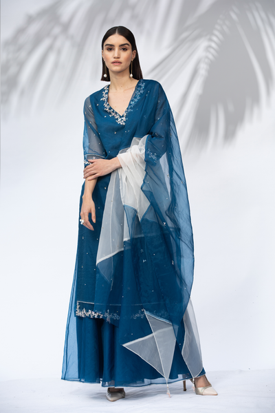 Mandira Wirk Sapphire Blue Kurta With Palazzo Set festive indian designer wear online shopping melange singapore