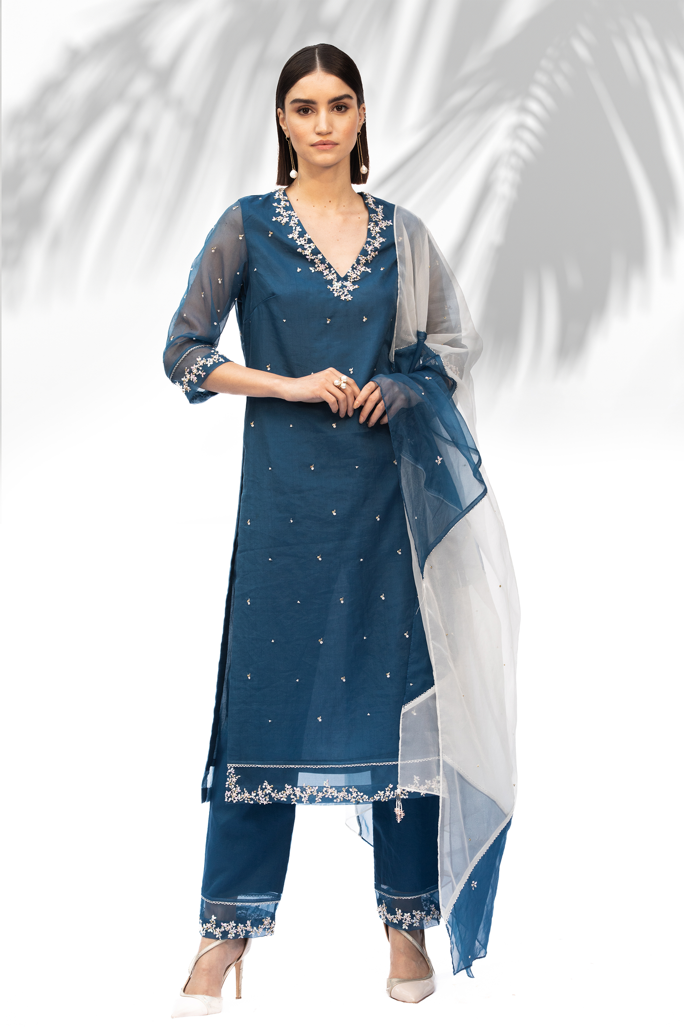 Mandira Wirk Sapphire Blue Kurta With Pant Set festive indian designer wear online shopping melange singapore