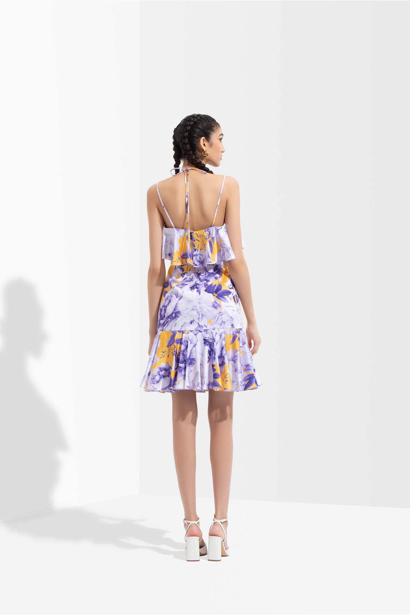Mandira Wirk Sumire printed satin layered midi dress purple western indian designer wear online shopping melange singapore
