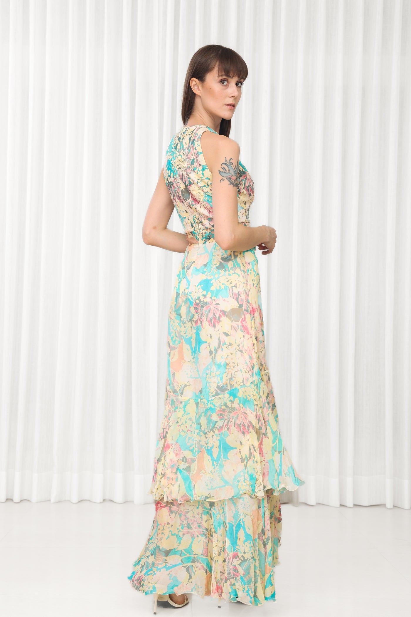 Mandira Wirk Tube Rose Printed High Low Dress With Belt indian designer wear online shopping melange singapore