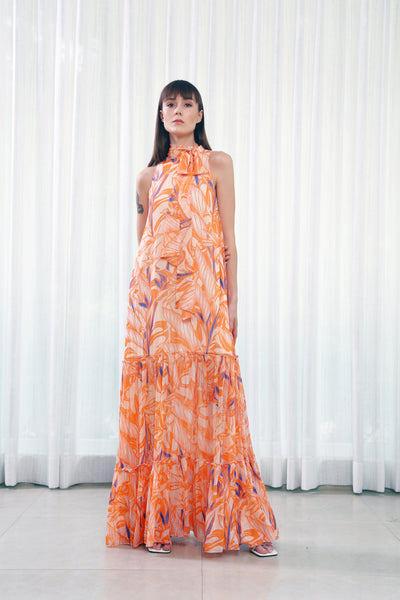 Mandira Wirk Willow Printed Tiered Tie-Neck Dress indian designer wear online shopping melange singapore