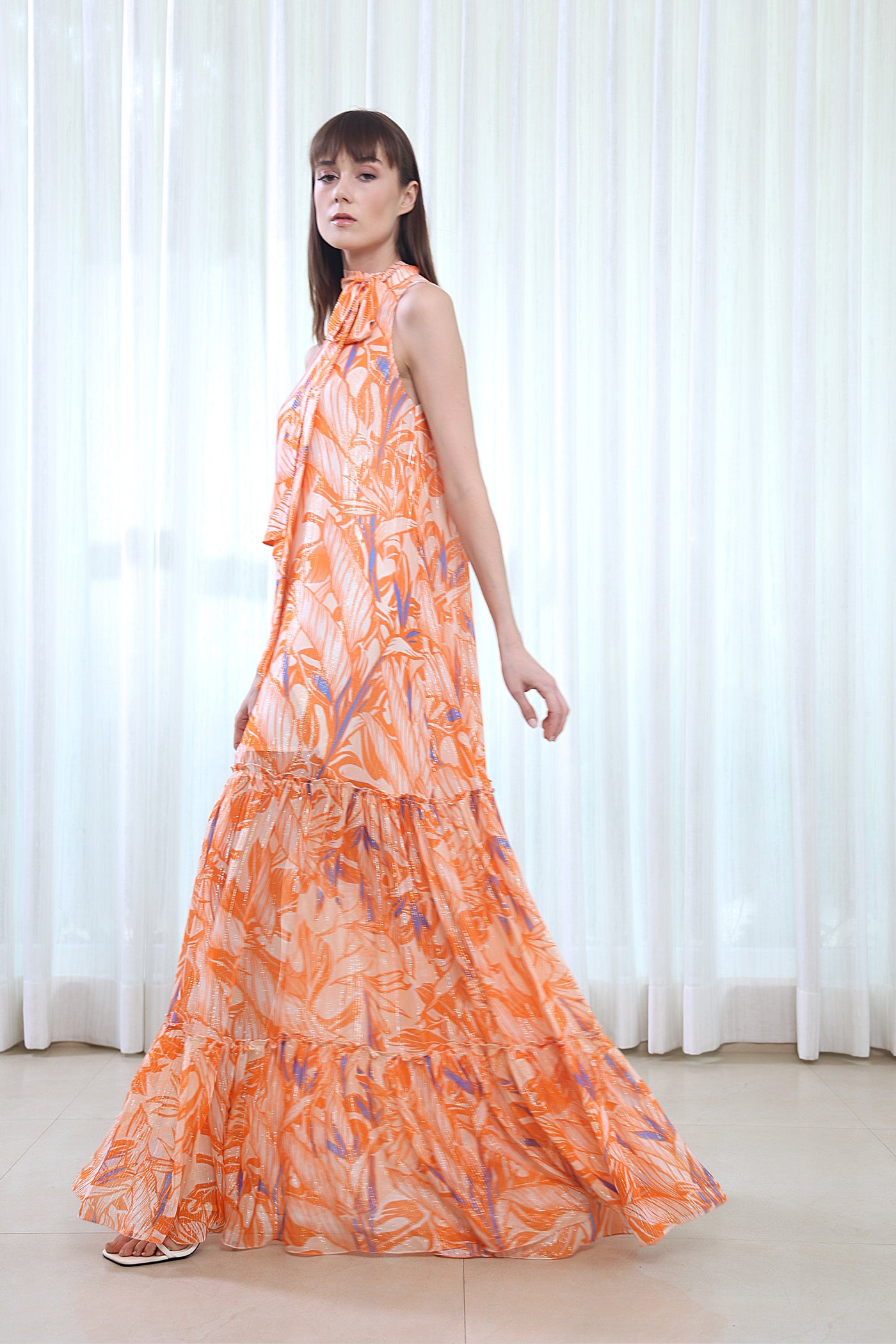 Mandira Wirk Willow Printed Tiered Tie-Neck Dress indian designer wear online shopping melange singapore