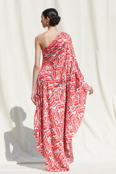 Mandira Wirk - Printed One Shoulder Kaftan - Melange Singapore - Indian Designer Wear Online Shopping