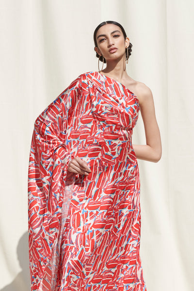 Mandira Wirk - Printed One Shoulder Kaftan - Melange Singapore - Indian Designer Wear Online Shopping