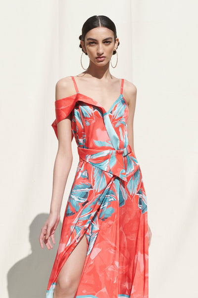 Printed Wrap Panelled Dress