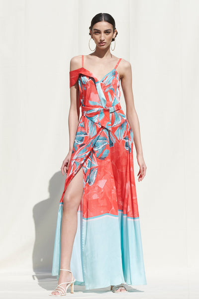 Printed Wrap Panelled Dress
