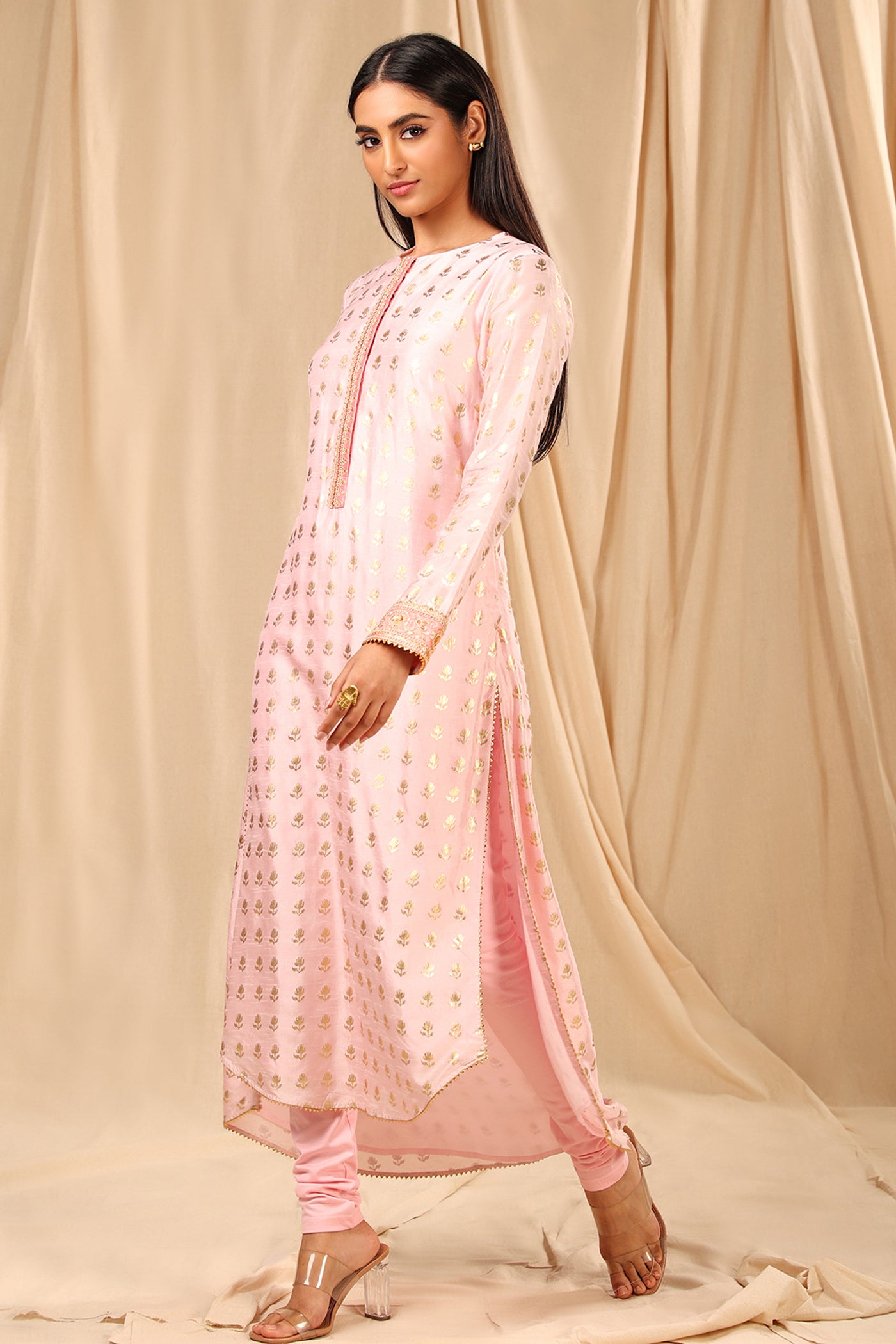 Masaba Baby Pink Wallflower High Low Kurta festive indian designer wear online shopping melange singapore