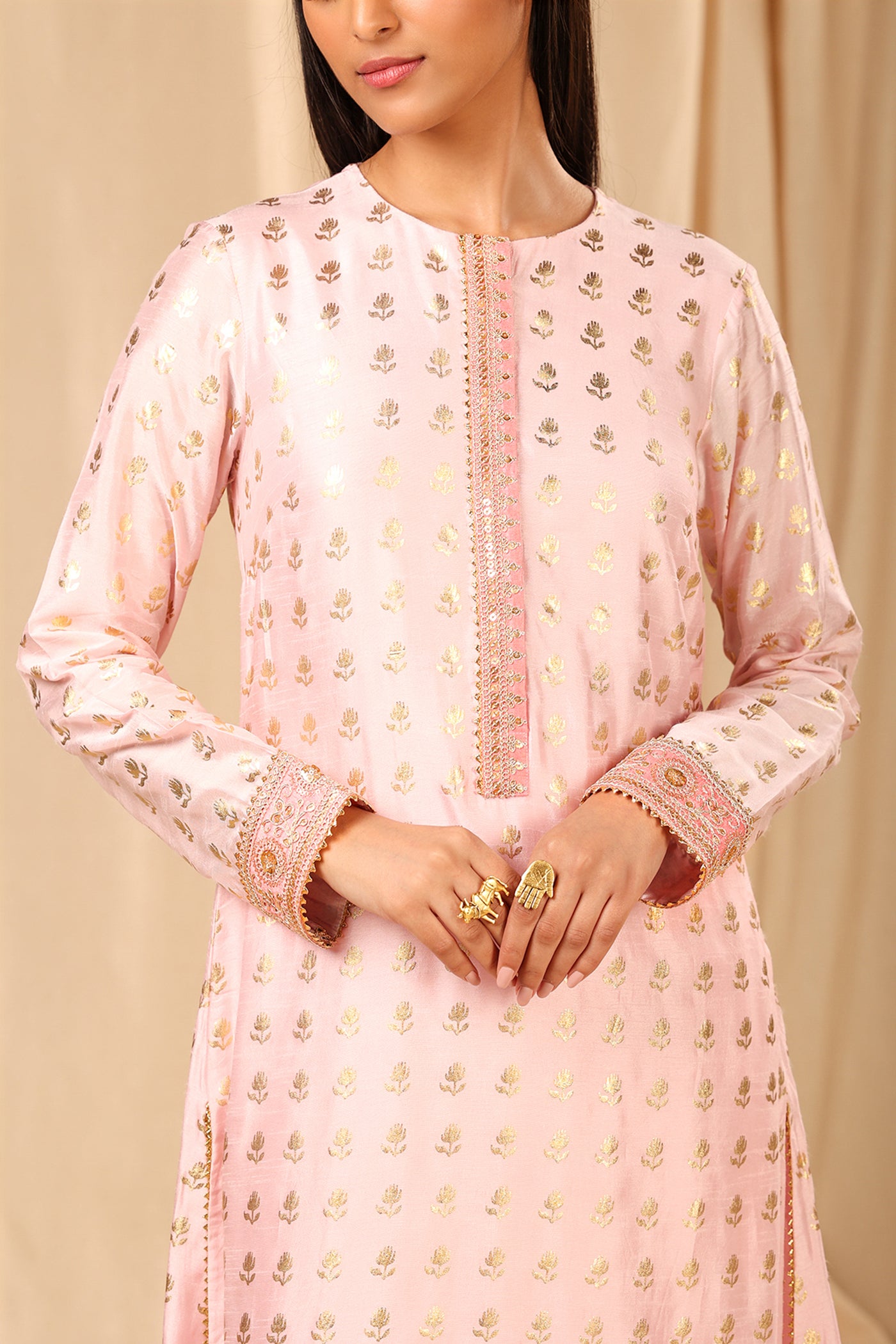 Masaba Baby Pink Wallflower High Low Kurta festive indian designer wear online shopping melange singapore