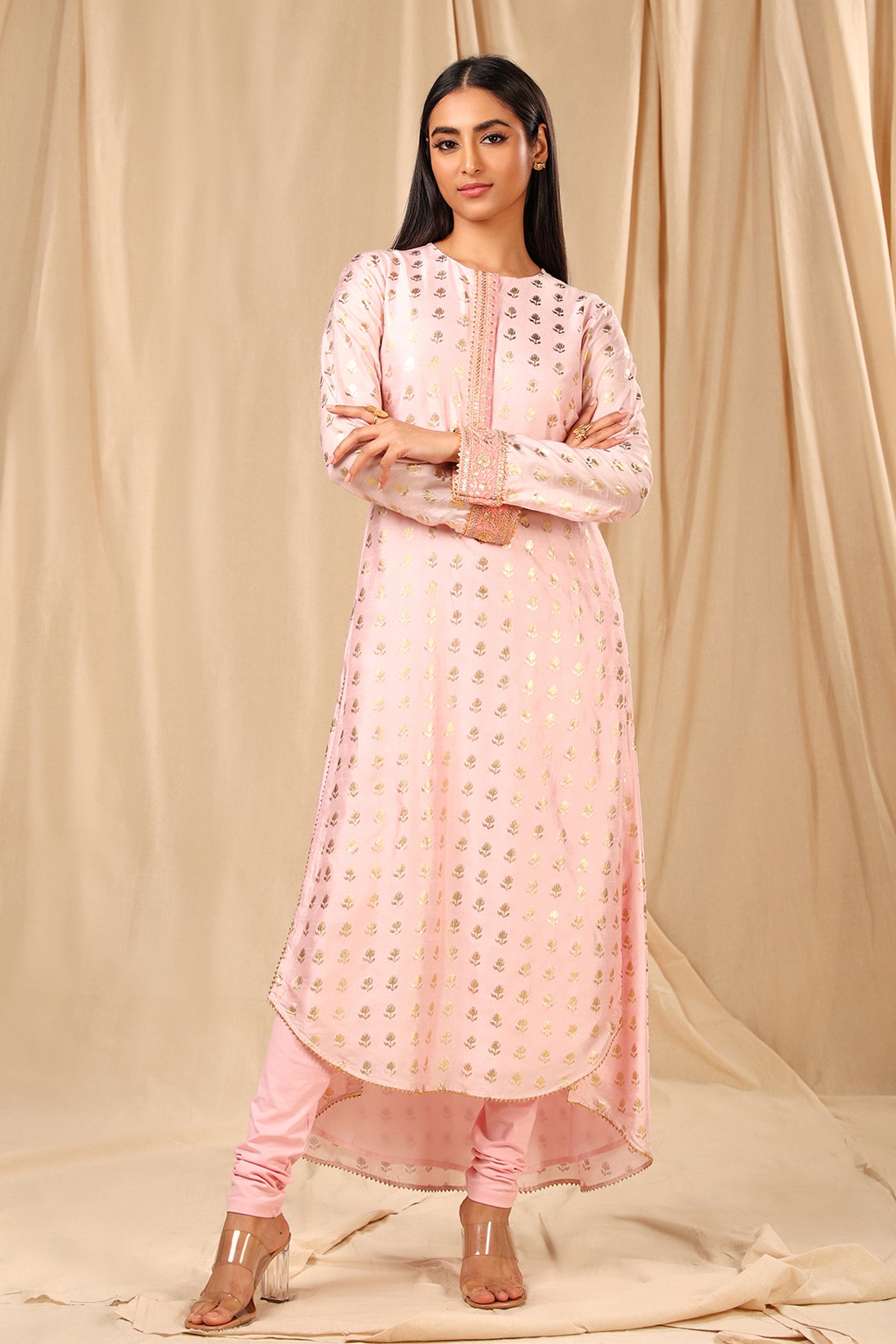 Masaba Baby Pink Wallflower High Low Kurta festive indian designer wear online shopping melange singapore