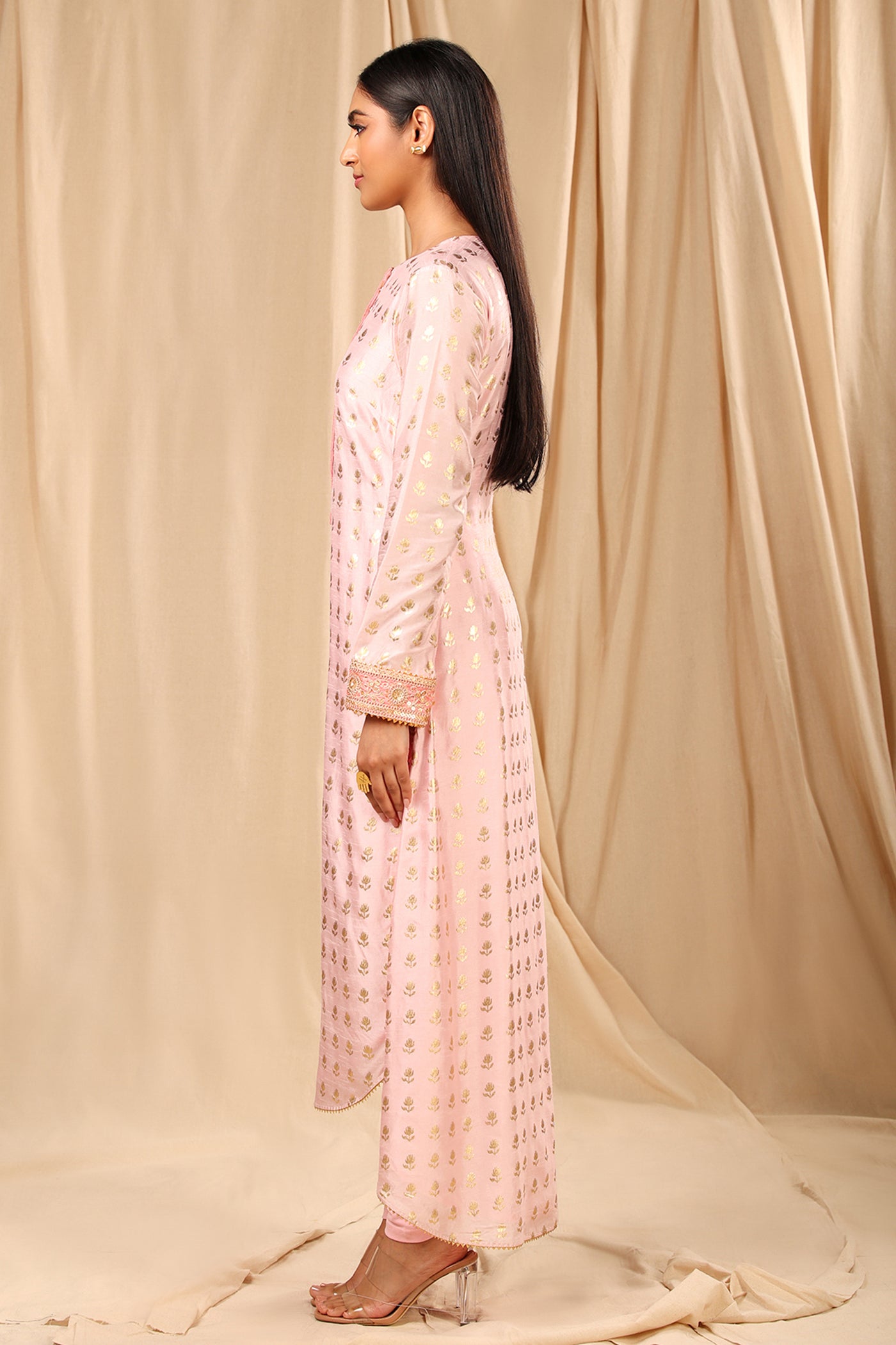 Masaba Baby Pink Wallflower High Low Kurta festive indian designer wear online shopping melange singapore