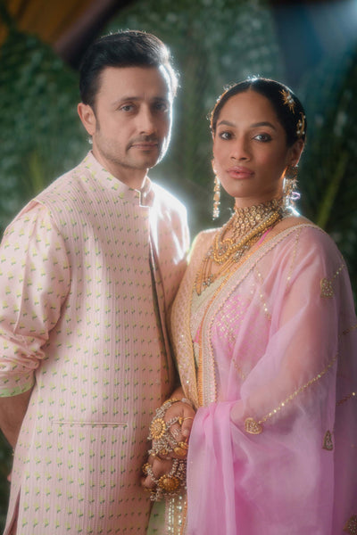 Masaba menswear Barfi Pink Wallflower Bandi And Kurta Set festive indian designer wear wedding groom online shopping melange singapore