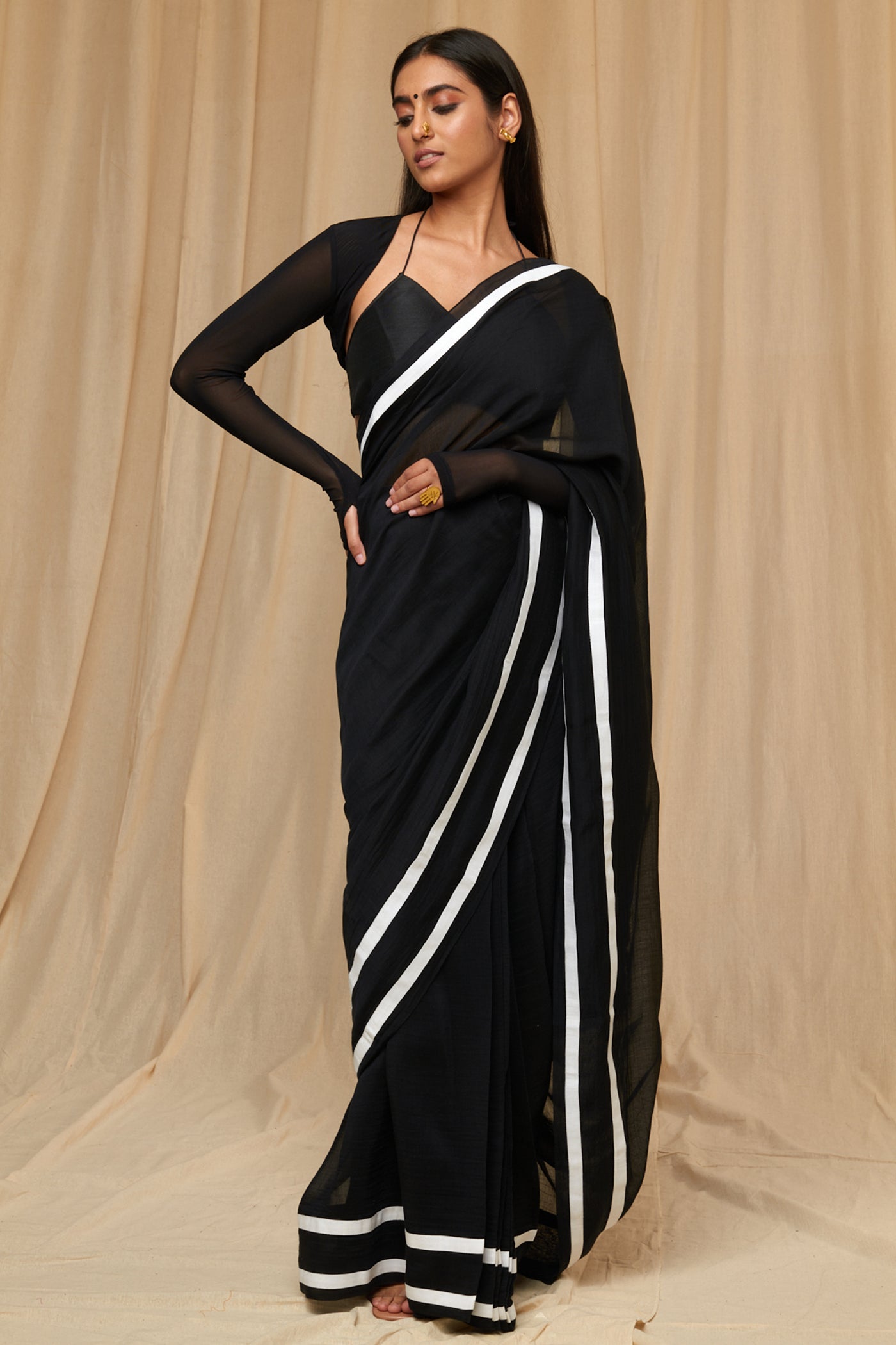 Masaba Black Chaand Taara Sportee Saree festive indian designer wear online shopping melange singapore