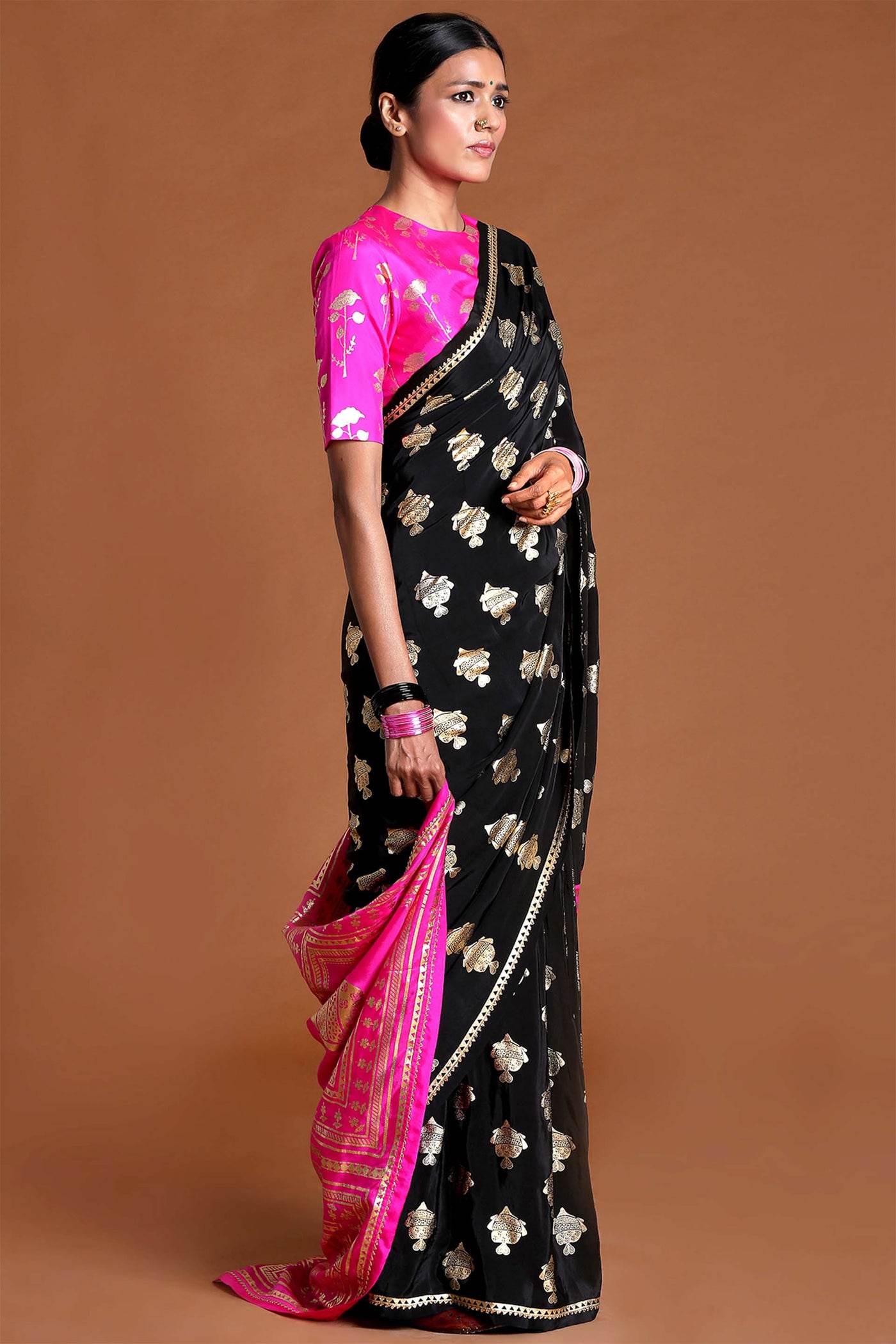 masaba Black Fin Lake Saree pink festive indian designer wear online shopping melange singapore