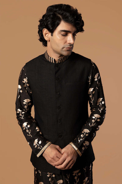 masaba menswear Black Textured Bandi Set indian designer mens online shopping melange singapore