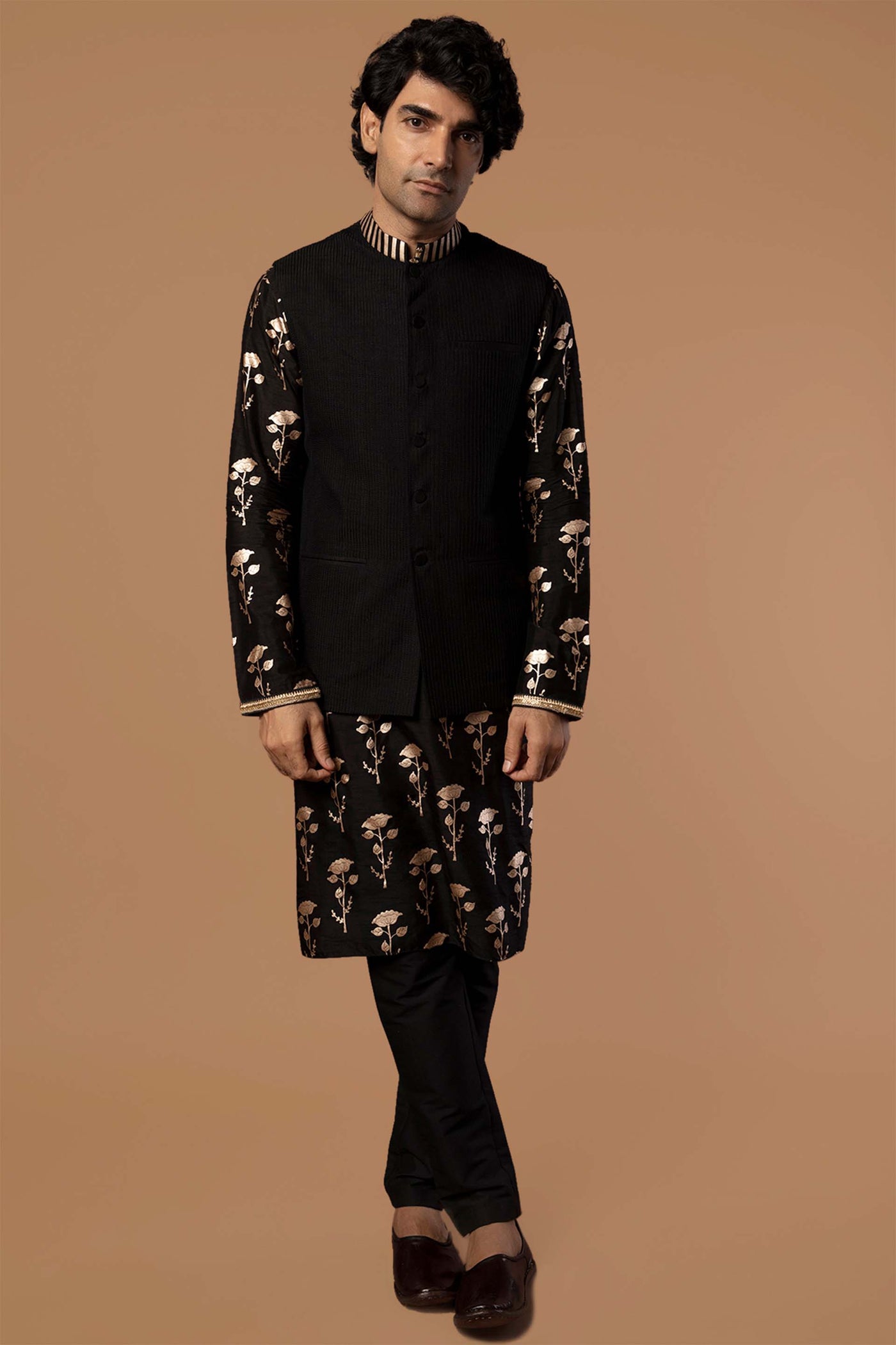 masaba menswear Black Textured Bandi festive indian designer wear men online shopping melange singapore