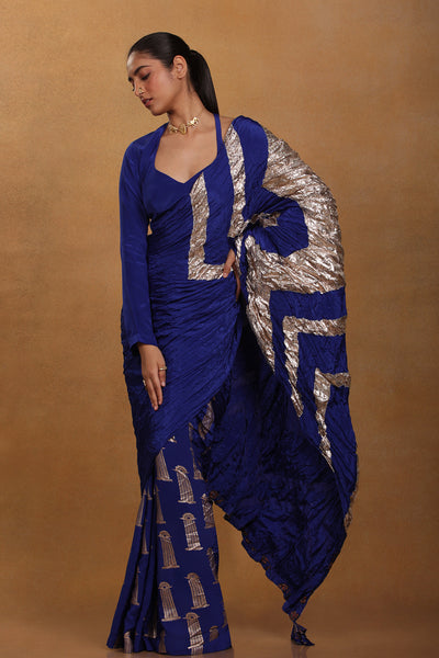 Masaba Blue Crinkle Gota Sari festive indian designer wear online shopping melange singapore
