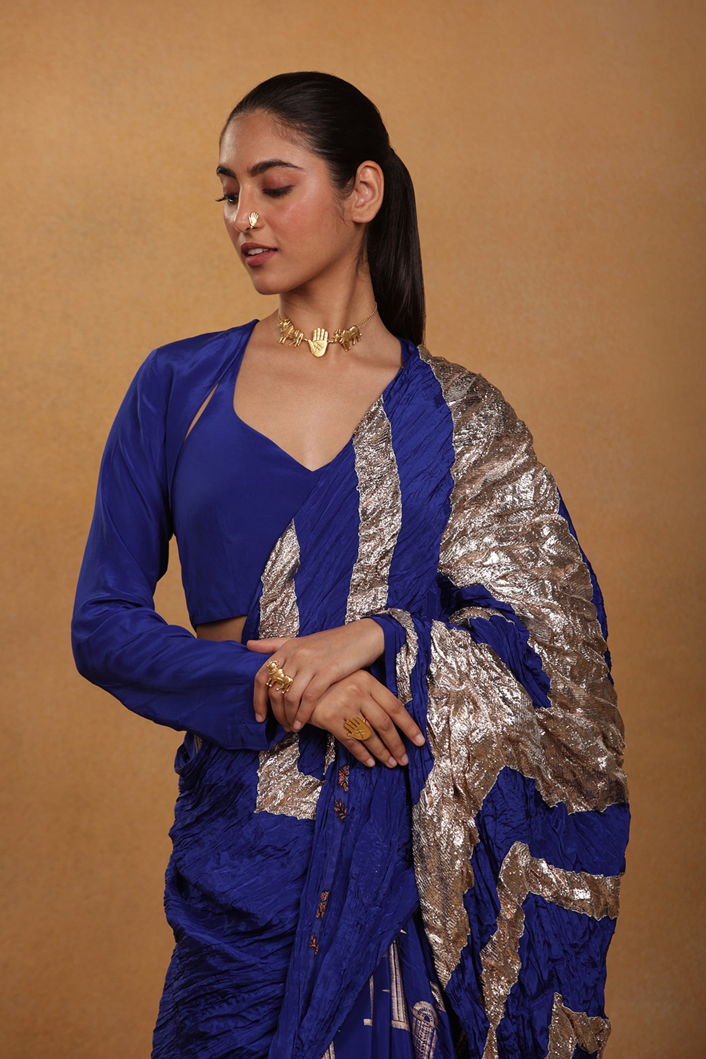 Masaba Blue Crinkle Gota Sari festive indian designer wear online shopping melange singapore