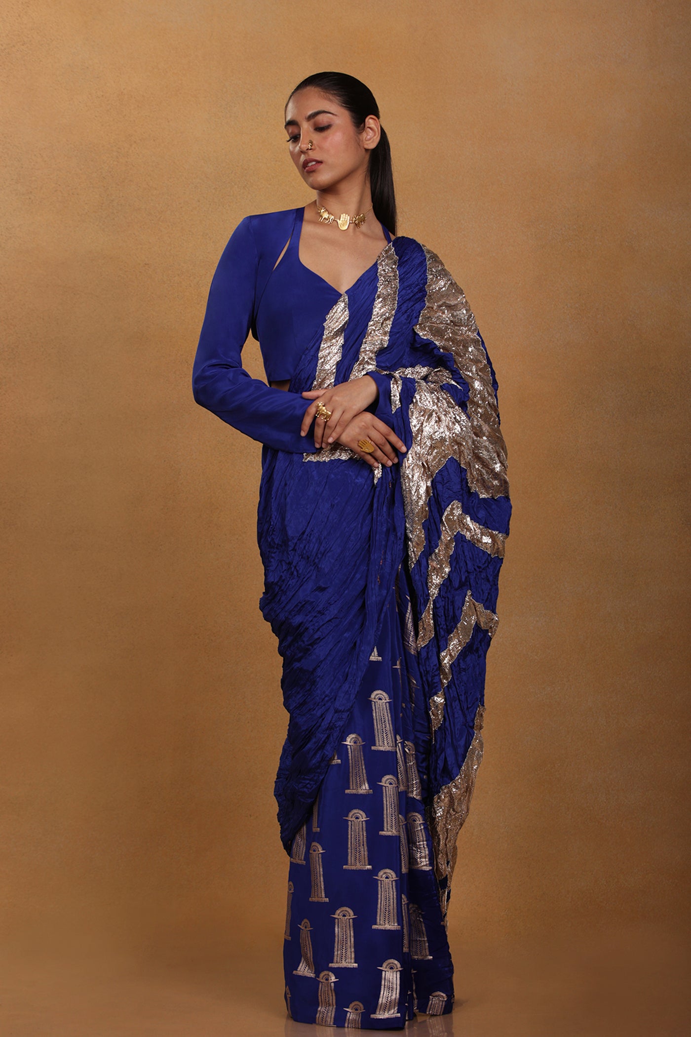 Masaba Blue Crinkle Gota Sari festive indian designer wear online shopping melange singapore