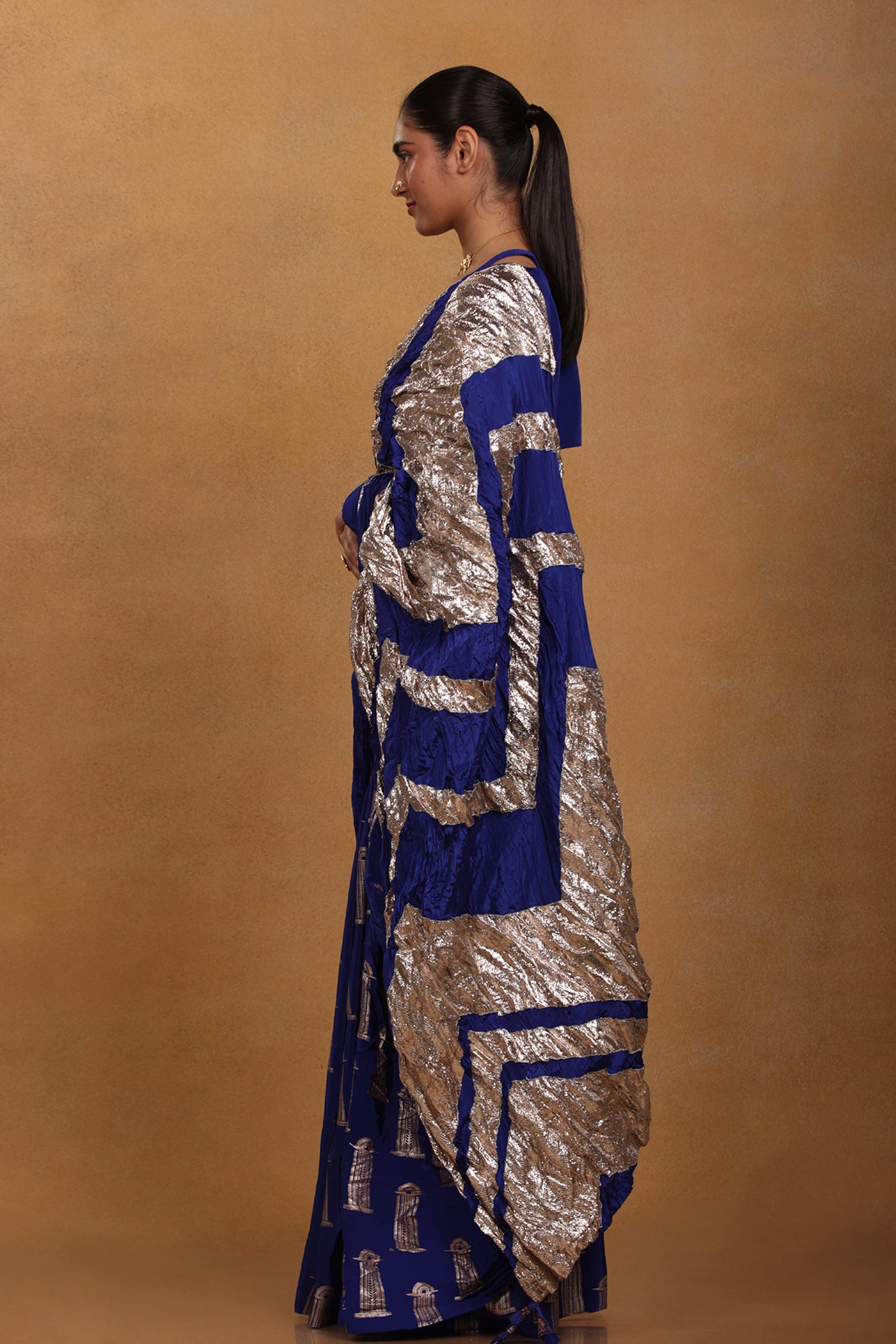 Masaba Blue Crinkle Gota Sari festive indian designer wear online shopping melange singapore