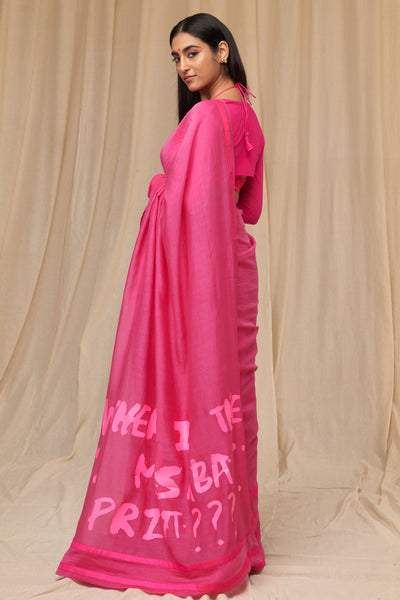 Masaba Hot Pink Slogan Sportee Saree festive indian designer wear online shopping melange singapore