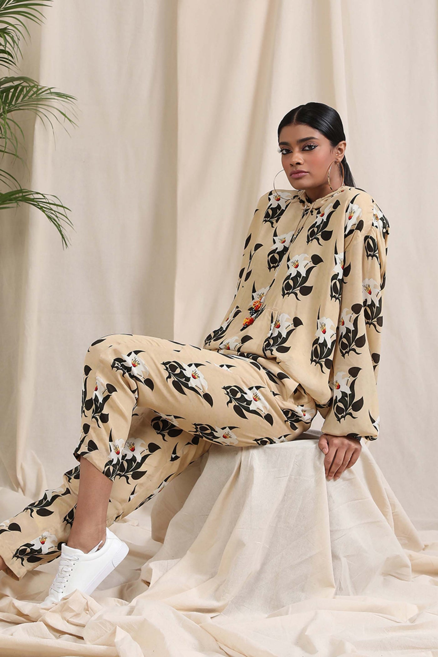 Masaba Ivory Pearl Blooming Flower Hoodie loungewear online shopping melange singapore indian designer wear