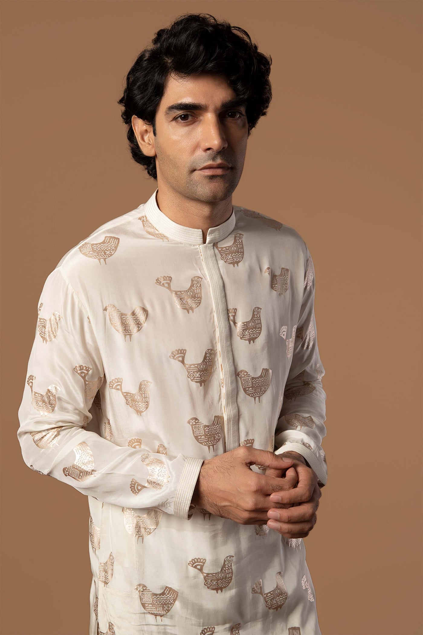 masaba menswear Ivory Bird Song Kurta indian designer wear mens online shopping melange singapore