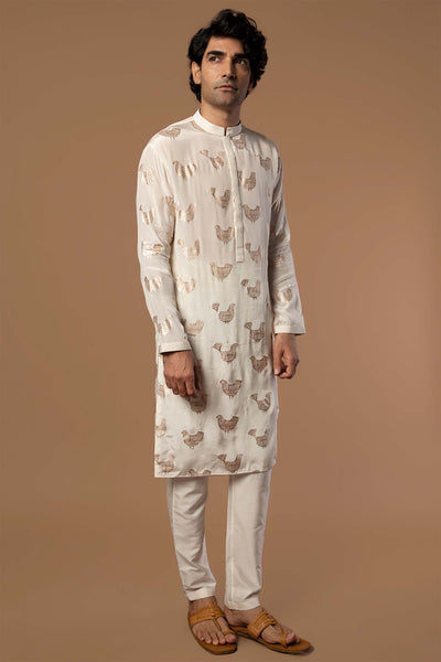 masaba menswear Ivory Bird Song Kurta indian designer wear mens online shopping melange singapore