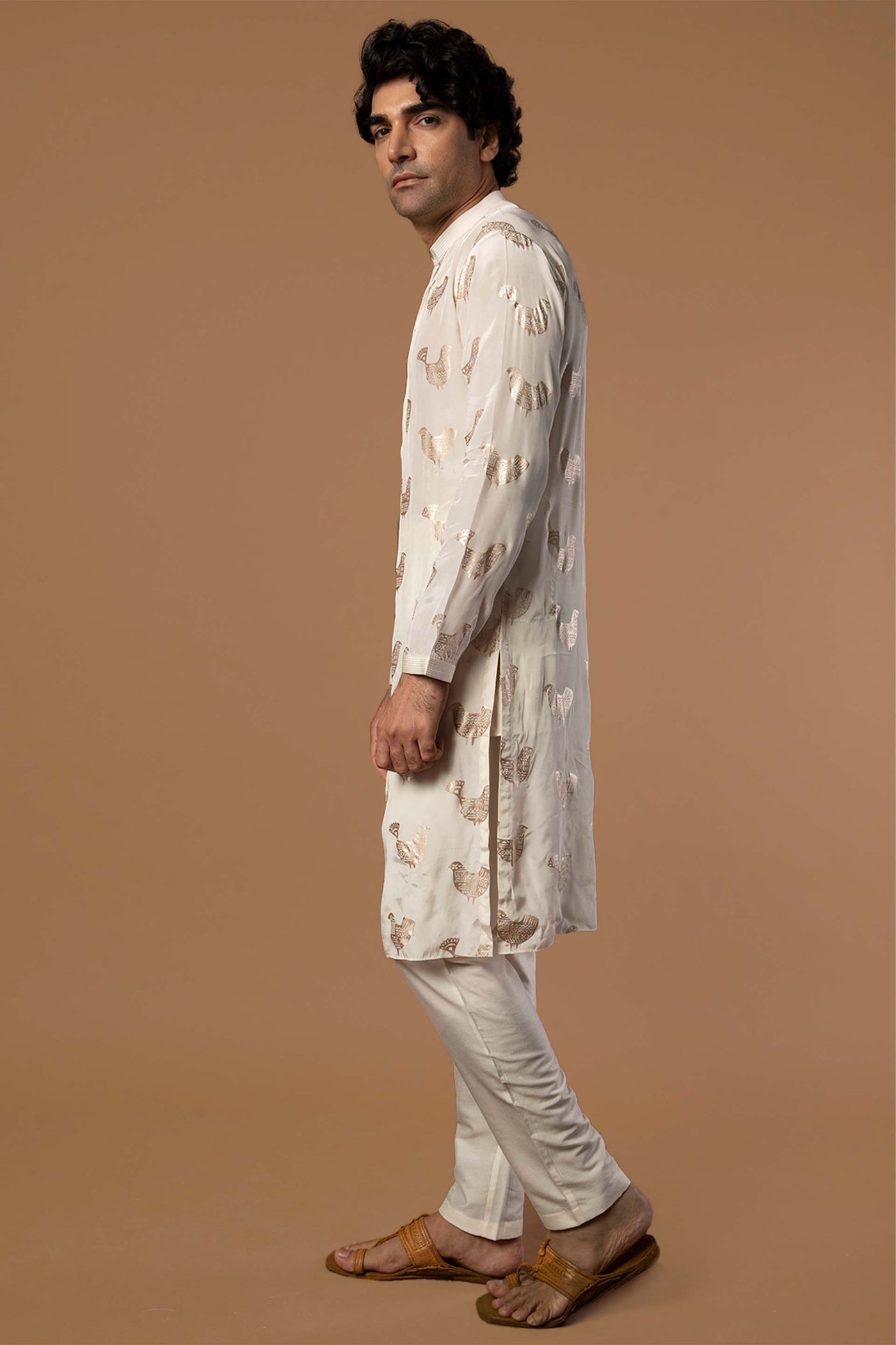 masaba menswear Ivory Bird Song Kurta indian designer wear mens online shopping melange singapore